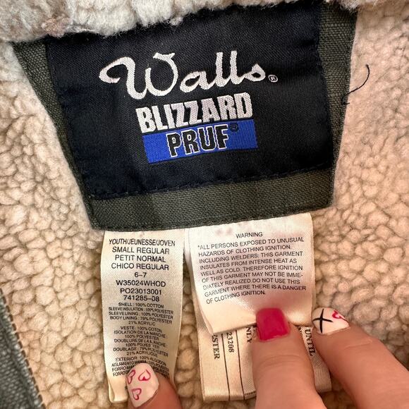 Walls Blizzard Pruf Green Sherpa Canvas Coat Size Small (6 - 7) - Picture 2 of 6